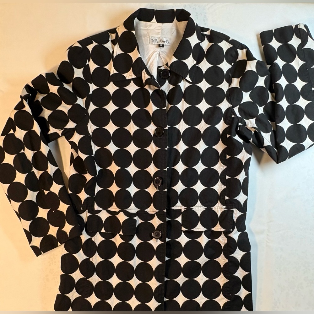 EUC Coat: White w Large Black Polka Dots, Lightweight, Tailored, Vintage - Picture 5 of 11